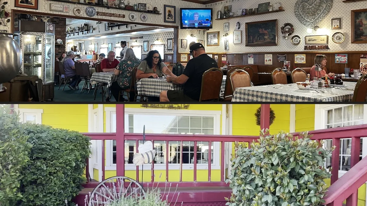 Casual dining tables in a homey American restaurant.